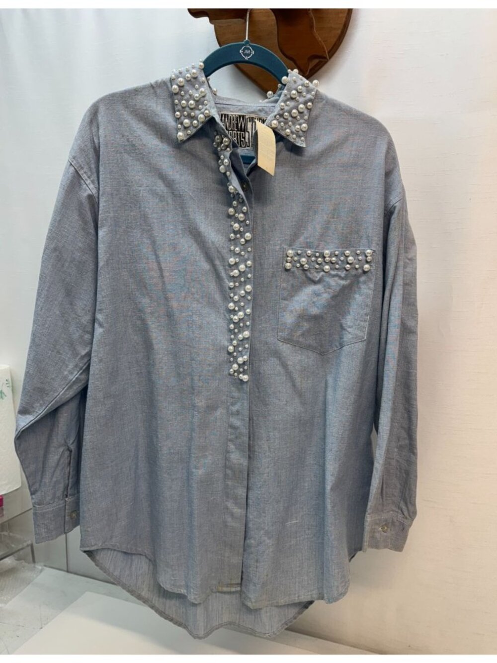 Womans VTG. Denim Shirt trimmed with Pearls size M New with tags.